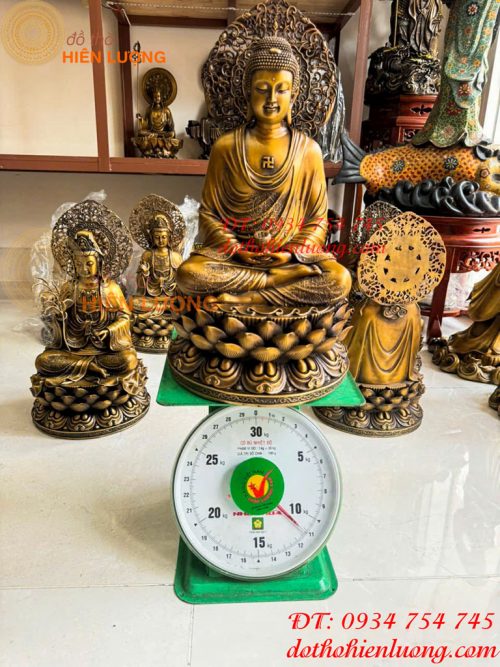 Bộ Tây Phương Tam Thánh Phật Ngồi Cao 45cm Bằng Đồng Hun