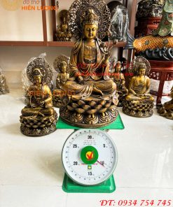 Bộ Tây Phương Tam Thánh Phật Ngồi Cao 45cm Bằng Đồng Hun