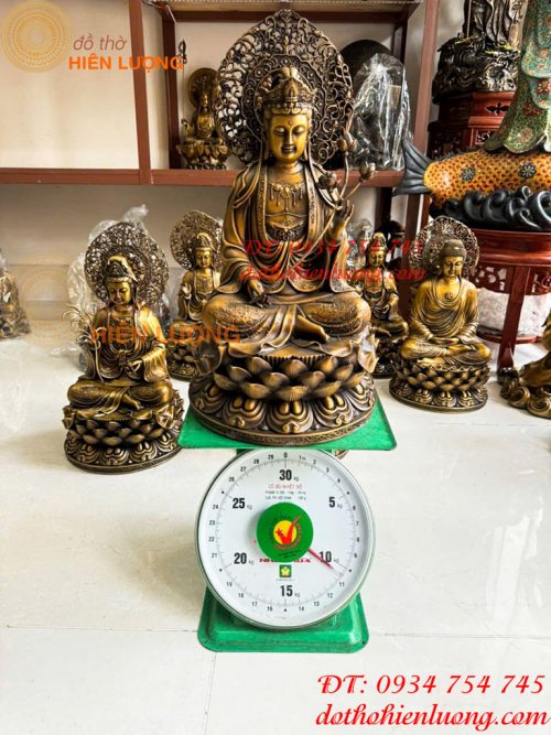 Bộ Tây Phương Tam Thánh Phật Ngồi Cao 45cm Bằng Đồng Hun