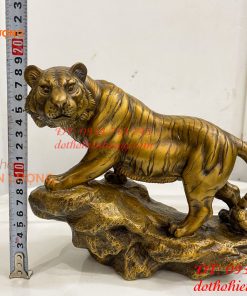 Tượng Hổ Đứng Vách Đá Bằng Đồng Hun Dài 22cm