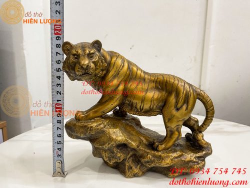 Tượng Hổ Đứng Vách Đá Bằng Đồng Hun Dài 22cm
