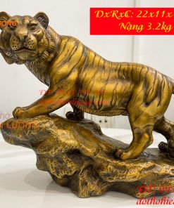Tượng Hổ Đứng Vách Đá Bằng Đồng Hun Dài 22cm
