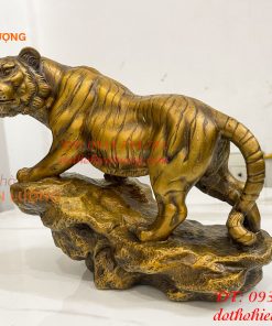 Tượng Hổ Đứng Vách Đá Bằng Đồng Hun Dài 22cm