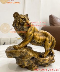 Tượng Hổ Đứng Vách Đá Bằng Đồng Hun Dài 22cm