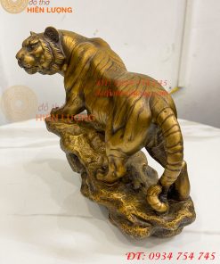 Tượng Hổ Đứng Vách Đá Bằng Đồng Hun Dài 22cm
