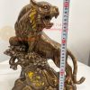 Tượng Hổ Đứng Bệ Đá Cây Tùng Bằng Đồng Hun Cao 32cm
