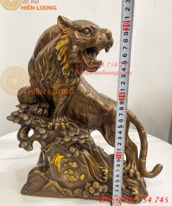 Tượng Hổ Đứng Bệ Đá Cây Tùng Bằng Đồng Hun Cao 32cm
