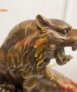 Tượng Hổ Đứng Bệ Đá Cây Tùng Bằng Đồng Hun Cao 32cm