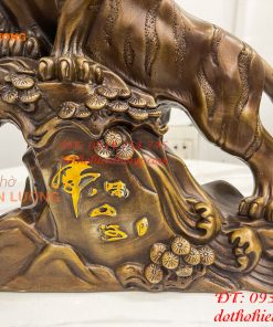 Tượng Hổ Đứng Bệ Đá Cây Tùng Bằng Đồng Hun Cao 32cm