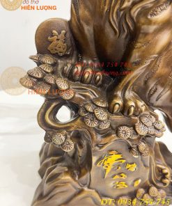 Tượng Hổ Đứng Bệ Đá Cây Tùng Bằng Đồng Hun Cao 32cm