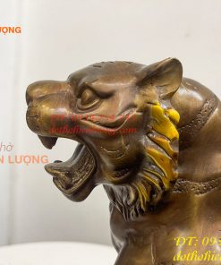 Tượng Hổ Đứng Bệ Đá Cây Tùng Bằng Đồng Hun Cao 32cm