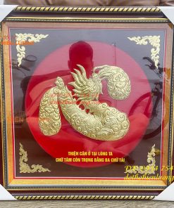 Tranh Chữ Tâm Rồng 60x60cm Bằng Đồng Treo Tường
