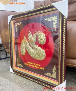 Tranh Chữ Tâm Rồng 60x60cm Bằng Đồng Treo Tường