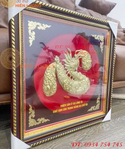 Tranh Chữ Tâm Rồng 60x60cm Bằng Đồng Treo Tường