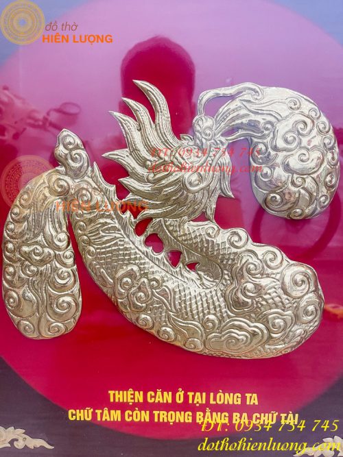 Tranh Chữ Tâm Rồng 60x60cm Bằng Đồng Treo Tường