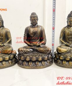 Bộ Tây Phương Tam Thánh Ngồi Cao 30cm Bằng Đồng Hun