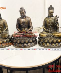 Bộ Tây Phương Tam Thánh Ngồi Cao 30cm Bằng Đồng Hun