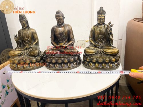 Bộ Tây Phương Tam Thánh Ngồi Cao 30cm Bằng Đồng Hun