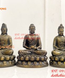 Bộ Tây Phương Tam Thánh Ngồi Cao 30cm Bằng Đồng Hun