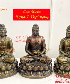 Bộ Tây Phương Tam Thánh Ngồi Cao 30cm Bằng Đồng Hun