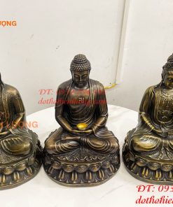 Bộ Tây Phương Tam Thánh Ngồi Cao 30cm Bằng Đồng Hun