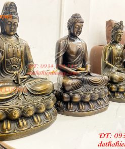 Bộ Tây Phương Tam Thánh Ngồi Cao 30cm Bằng Đồng Hun
