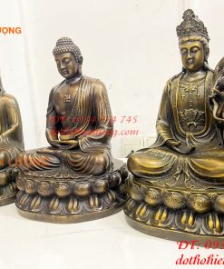 Bộ Tây Phương Tam Thánh Ngồi Cao 30cm Bằng Đồng Hun