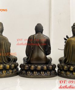 Bộ Tây Phương Tam Thánh Ngồi Cao 30cm Bằng Đồng Hun