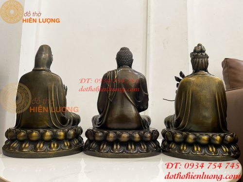 Bộ Tây Phương Tam Thánh Ngồi Cao 30cm Bằng Đồng Hun