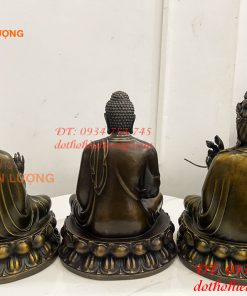 Bộ Tây Phương Tam Thánh Ngồi Cao 30cm Bằng Đồng Hun