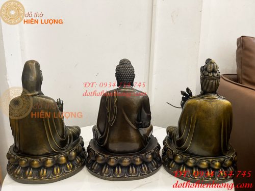 Bộ Tây Phương Tam Thánh Ngồi Cao 30cm Bằng Đồng Hun