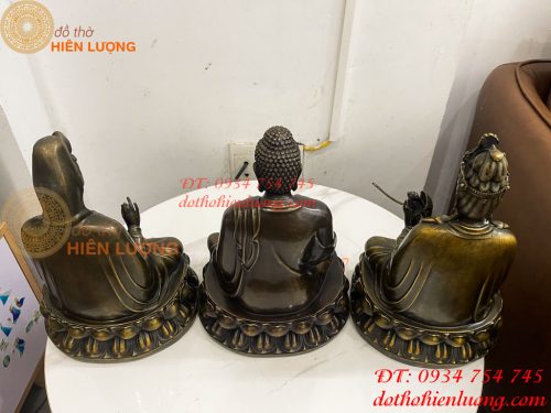 Bộ Tây Phương Tam Thánh Ngồi Cao 30cm Bằng Đồng Hun