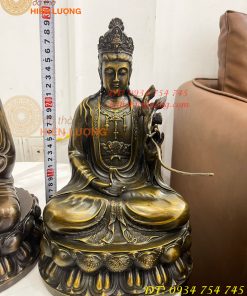 Bộ Tây Phương Tam Thánh Ngồi Cao 30cm Bằng Đồng Hun