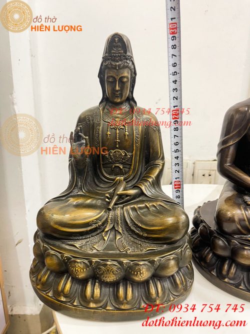 Bộ Tây Phương Tam Thánh Ngồi Cao 30cm Bằng Đồng Hun
