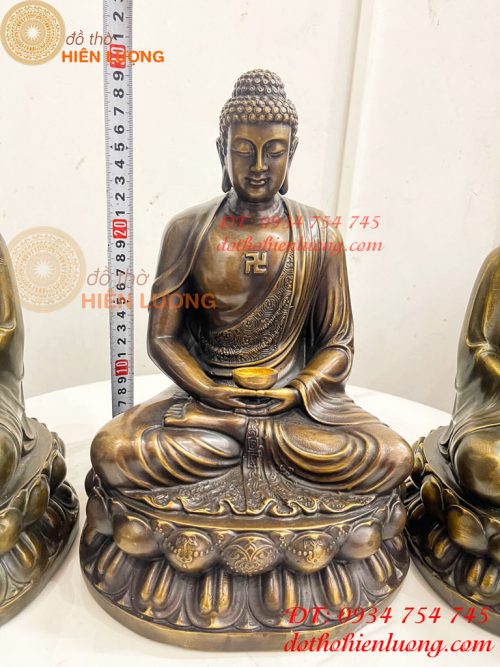 Bộ Tây Phương Tam Thánh Ngồi Cao 30cm Bằng Đồng Hun