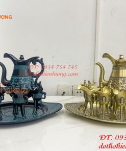 Bộ Ấm Chén Rượu 3 Chân Tần Thủy Hoàng Bằng Đồng