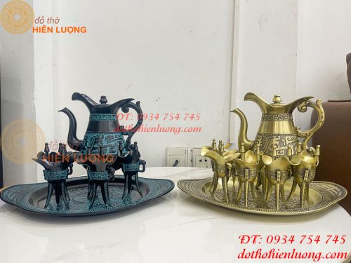 Bộ Ấm Chén Rượu 3 Chân Tần Thủy Hoàng Bằng Đồng