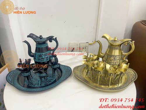 Bộ Ấm Chén Rượu 3 Chân Tần Thủy Hoàng Bằng Đồng