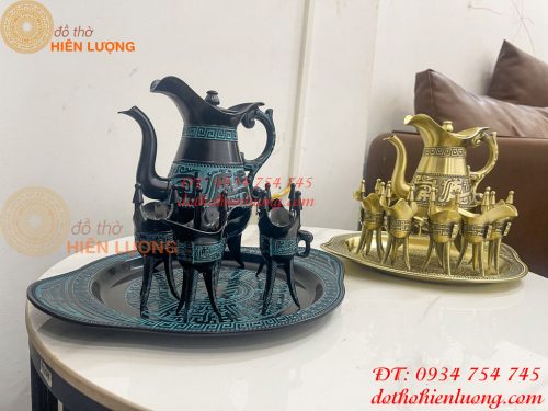 Bộ Ấm Chén Rượu 3 Chân Tần Thủy Hoàng Bằng Đồng