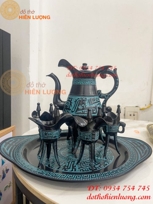 Bộ Ấm Chén Rượu 3 Chân Tần Thủy Hoàng Bằng Đồng