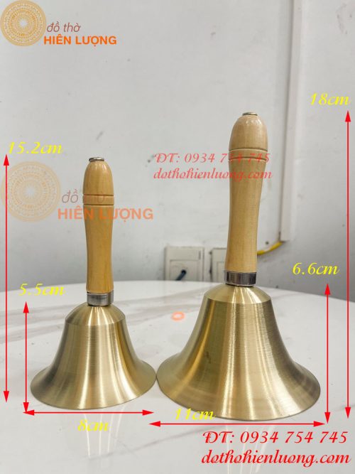 Chuông Lắc Cầm Tay Cán Gỗ Bằng Đồng