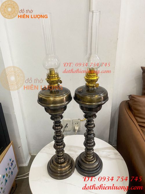 Đèn Dầu Pháp Cổ Bằng Đồng Cao 85cm Cả Bóng