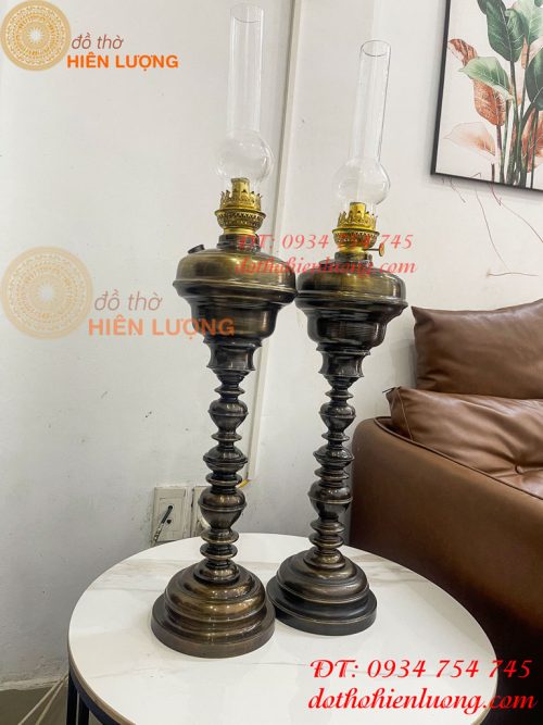 Đèn Dầu Pháp Cổ Bằng Đồng Cao 85cm Cả Bóng