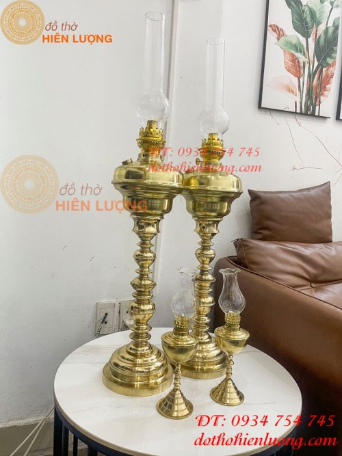 Đèn Dầu Pháp Cổ Bằng Đồng Cao 85cm Cả Bóng
