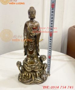 Tượng Phật Thích Ca Đứng Đài Sen Bằng Đồng Hun Cao 30cm