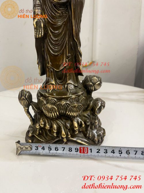 Tượng Phật Thích Ca Đứng Đài Sen Bằng Đồng Hun Cao 30cm