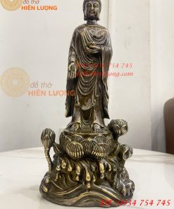 Tượng Phật Thích Ca Đứng Đài Sen Bằng Đồng Hun Cao 30cm