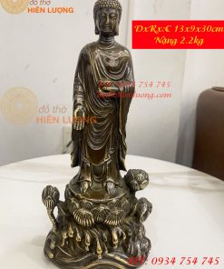 Tượng Phật Thích Ca Đứng Đài Sen Bằng Đồng Hun Cao 30cm
