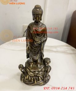 Tượng Phật Thích Ca Đứng Đài Sen Bằng Đồng Hun Cao 30cm