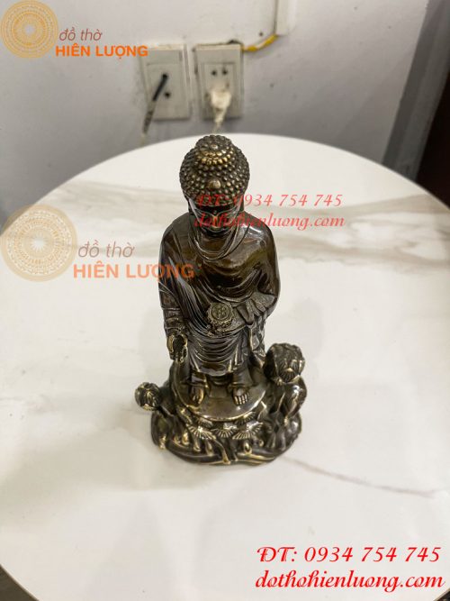 Tượng Phật Thích Ca Đứng Đài Sen Bằng Đồng Hun Cao 30cm